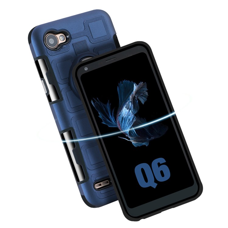 Geometric Design TPU PC Magnetic Car Mount Ring Holder Case for LG Q6 M700N - Dark Blue-6