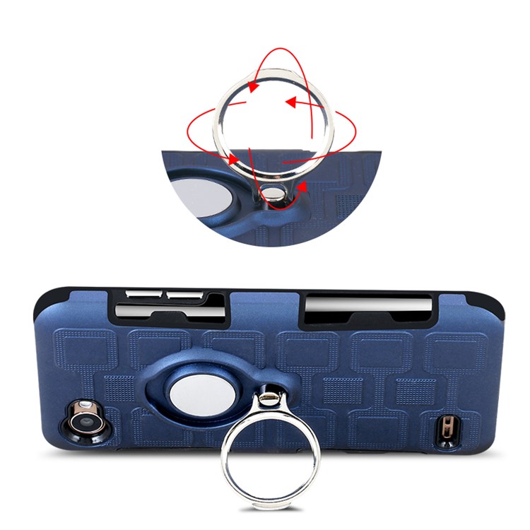 Geometric Design TPU PC Magnetic Car Mount Ring Holder Case for LG Q6 M700N - Dark Blue-7