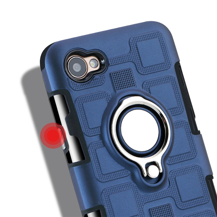 Geometric Design TPU PC Magnetic Car Mount Ring Holder Case for LG Q6 M700N - Dark Blue-9