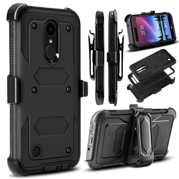 2-in-1 Heavy Duty PC + TPU Belt Clip Hybrid Case with Kickstand for LG K20 Plus/K20V/Harmony - Black-1