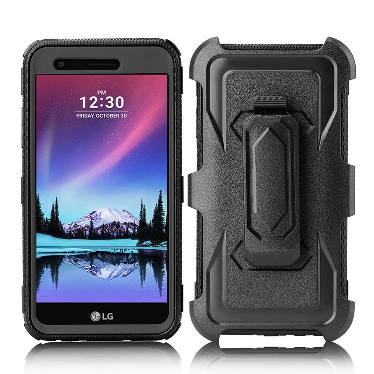 2-in-1 Heavy Duty PC + TPU Belt Clip Hybrid Case with Kickstand for LG K20 Plus/K20V/Harmony - Black-2