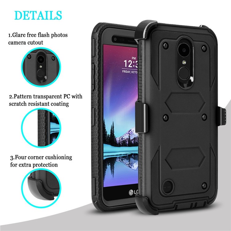 2-in-1 Heavy Duty PC + TPU Belt Clip Hybrid Case with Kickstand for LG K20 Plus/K20V/Harmony - Black-3