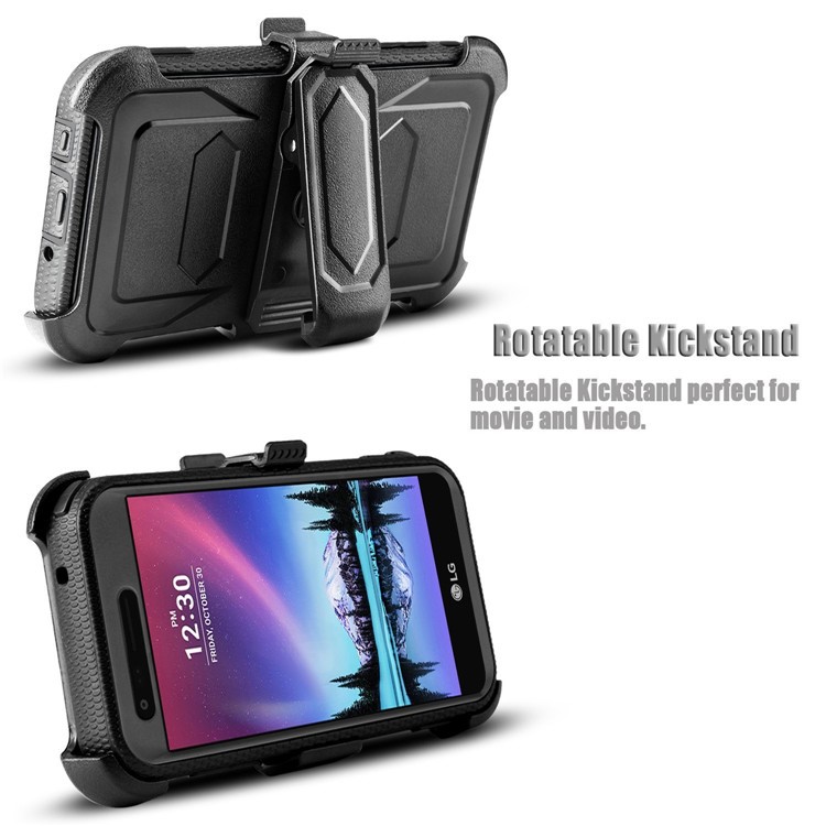 2-in-1 Heavy Duty PC + TPU Belt Clip Hybrid Case with Kickstand for LG K20 Plus/K20V/Harmony - Black-4