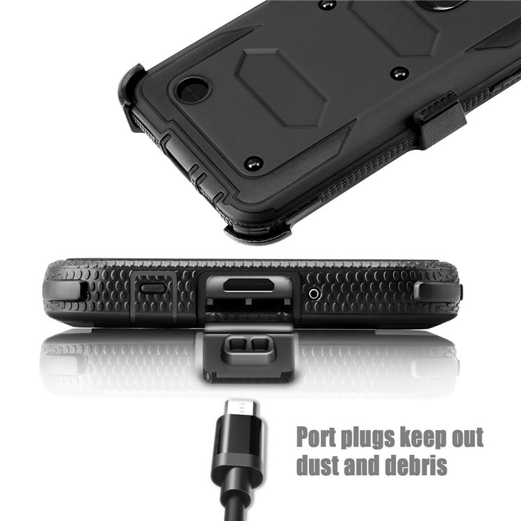 2-in-1 Heavy Duty PC + TPU Belt Clip Hybrid Case with Kickstand for LG K20 Plus/K20V/Harmony - Black-7