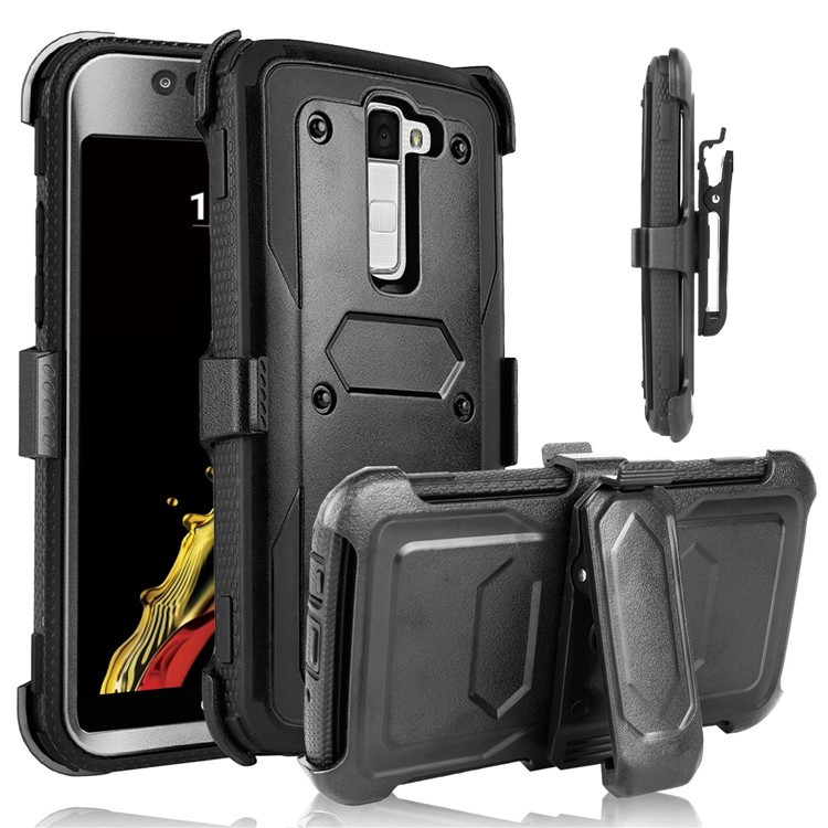 Heavy Duty Rugged PC TPU Hybrid Belt Clip Kickstand Case for LG K10 (2016) - Black-1