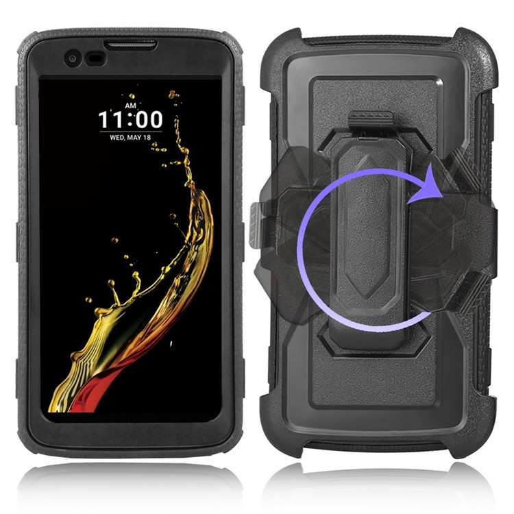 Heavy Duty Rugged PC TPU Hybrid Belt Clip Kickstand Case for LG K10 (2016) - Black-2