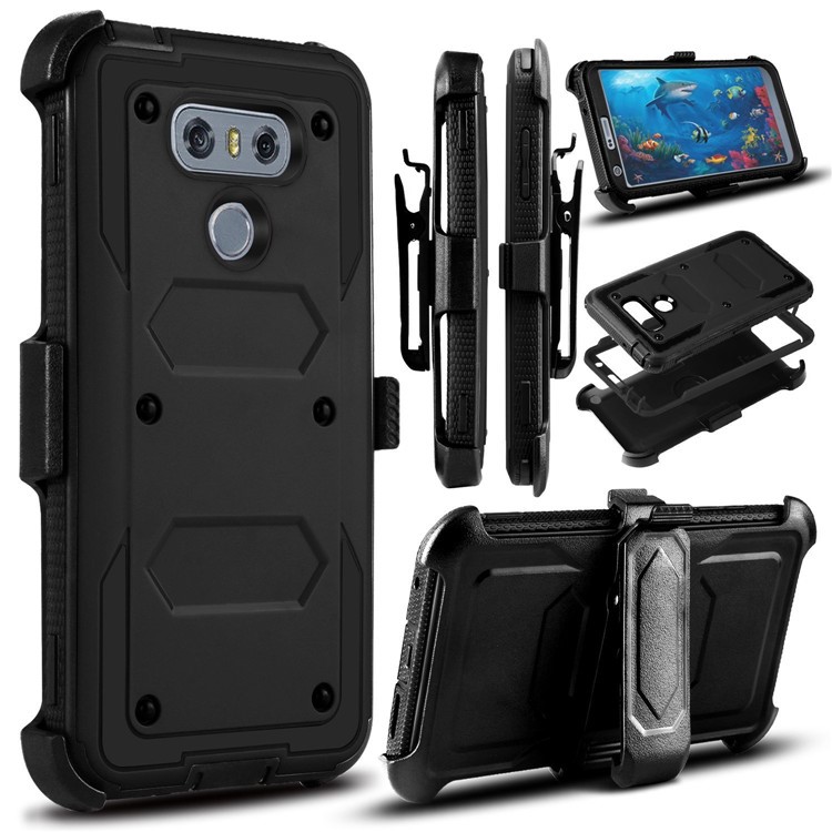 Heavy Duty PC + TPU Belt Clip Kickstand Case for LG G6 - Black-1