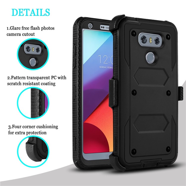 Heavy Duty PC + TPU Belt Clip Kickstand Case for LG G6 - Black-2