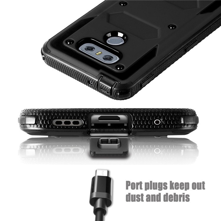 Heavy Duty PC + TPU Belt Clip Kickstand Case for LG G6 - Black-5
