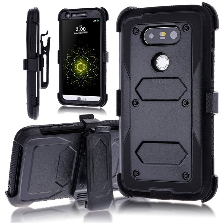 Heavy Duty PC + TPU Belt Clip Kickstand Case for LG G5/G5 SE - Black-1