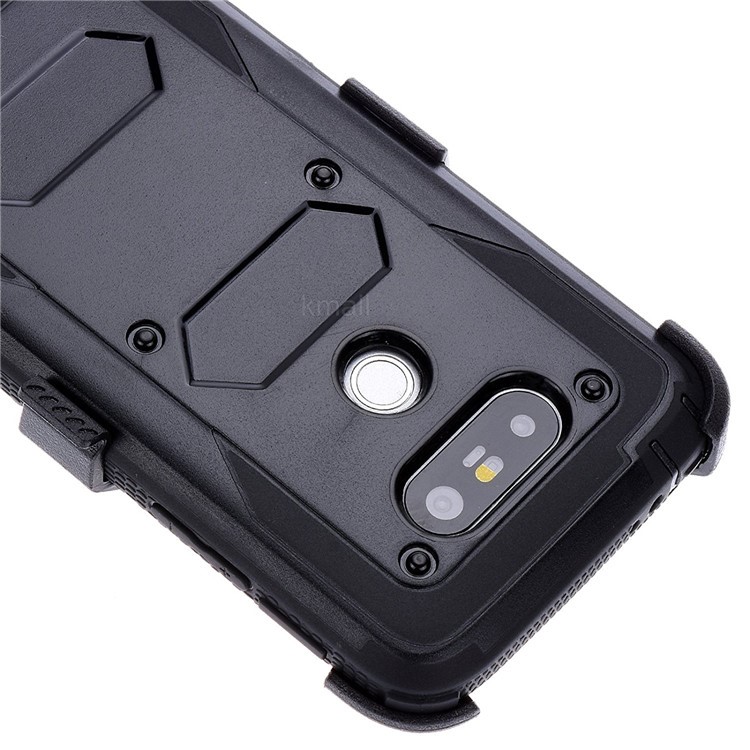 Heavy Duty PC + TPU Belt Clip Kickstand Case for LG G5/G5 SE - Black-4