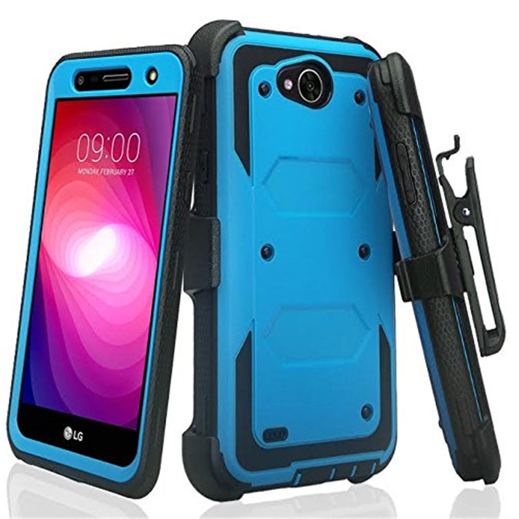 Heavy Duty PC TPU Combo Phone Case with Belt Clip Kickstand for LG X Venture/X Calibur/V9 - Blue-1