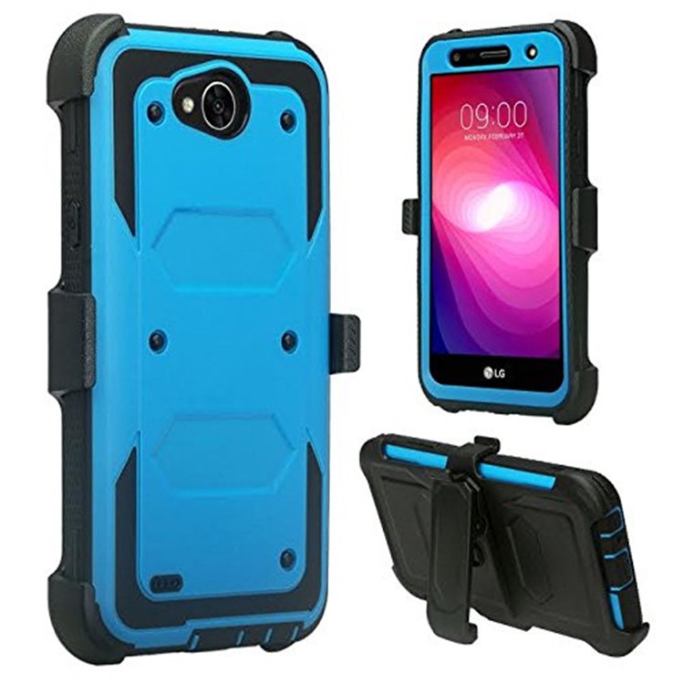 Heavy Duty PC TPU Combo Phone Case with Belt Clip Kickstand for LG X Venture/X Calibur/V9 - Blue-2