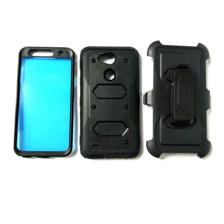Heavy Duty PC + TPU Hybrid Case with Kickstand Belt Clip for LG X power2 - Black-3