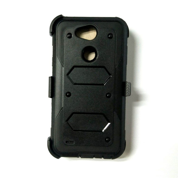 Heavy Duty PC + TPU Hybrid Case with Kickstand Belt Clip for LG X power2 - Black-4