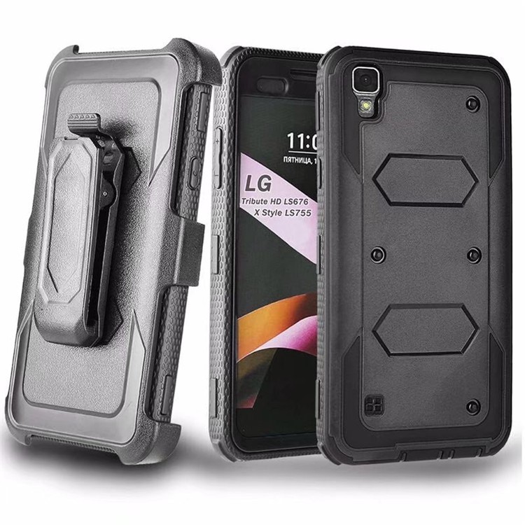 Heavy Duty Kickstand Belt Clip PC + TPU Hybrid Case for LG LG X Power LS755 - Black-1