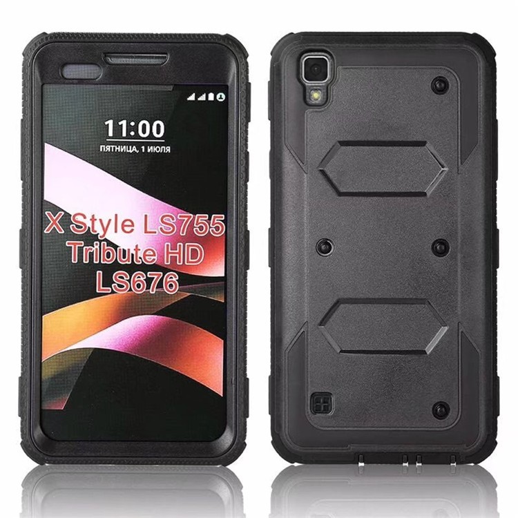 Heavy Duty Kickstand Belt Clip PC + TPU Hybrid Case for LG LG X Power LS755 - Black-2