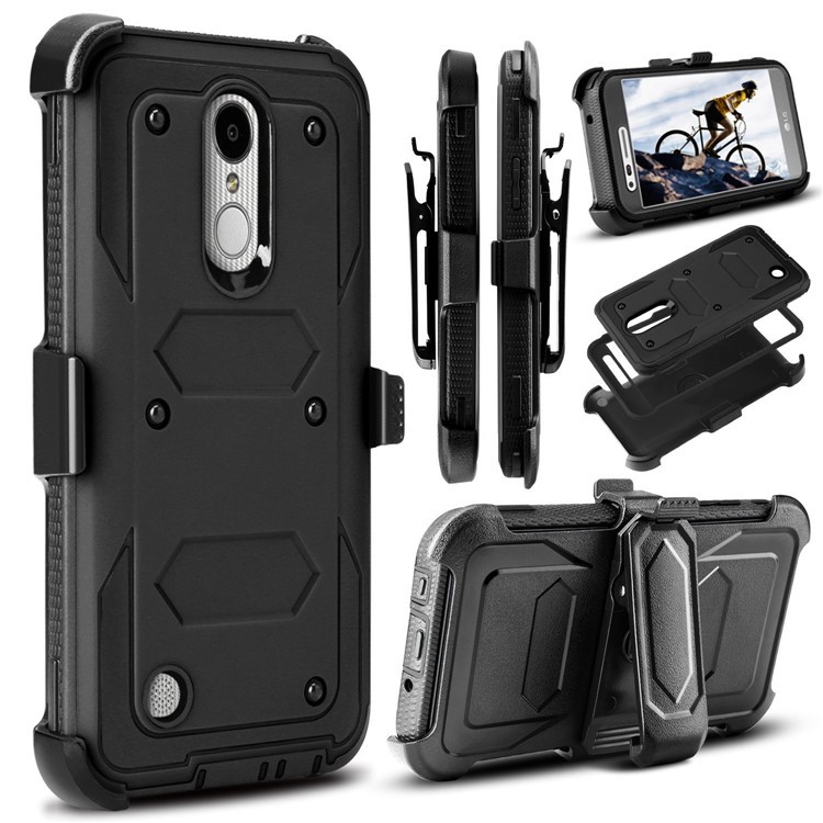 Heavy Duty Rugged PC TPU Hybrid Belt Clip Kickstand Case for LG Aristo MS210 (LV3) US Version / K8 (2017) - Black-1