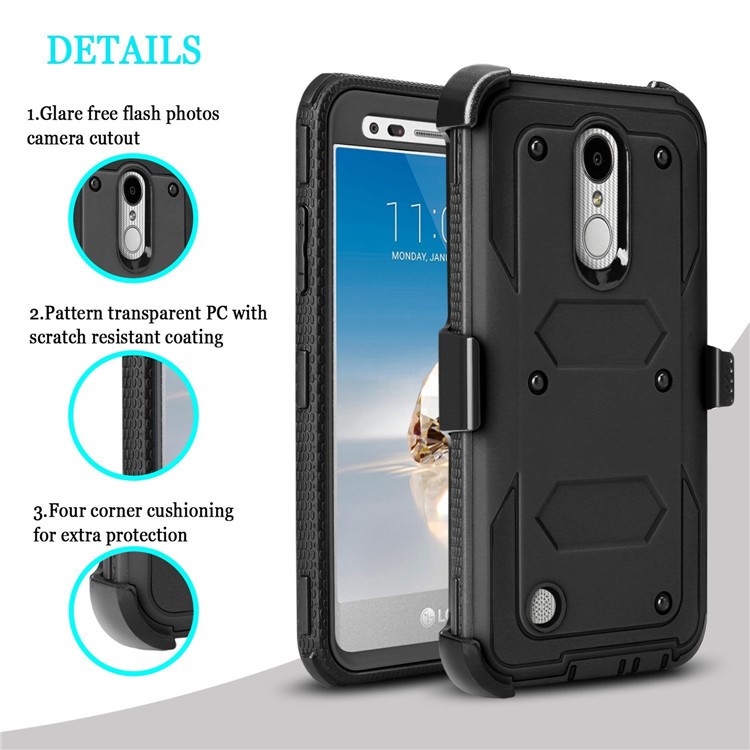 Heavy Duty Rugged PC TPU Hybrid Belt Clip Kickstand Case for LG Aristo MS210 (LV3) US Version / K8 (2017) - Black-2