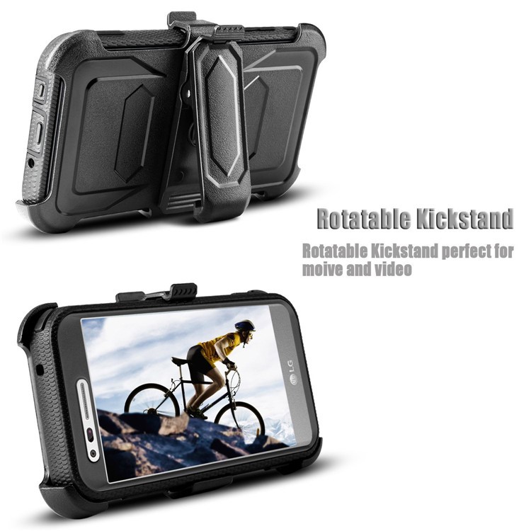 Heavy Duty Rugged PC TPU Hybrid Belt Clip Kickstand Case for LG Aristo MS210 (LV3) US Version / K8 (2017) - Black-5