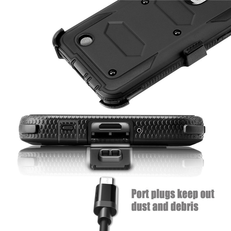 Heavy Duty Rugged PC TPU Hybrid Belt Clip Kickstand Case for LG Aristo MS210 (LV3) US Version / K8 (2017) - Black-6