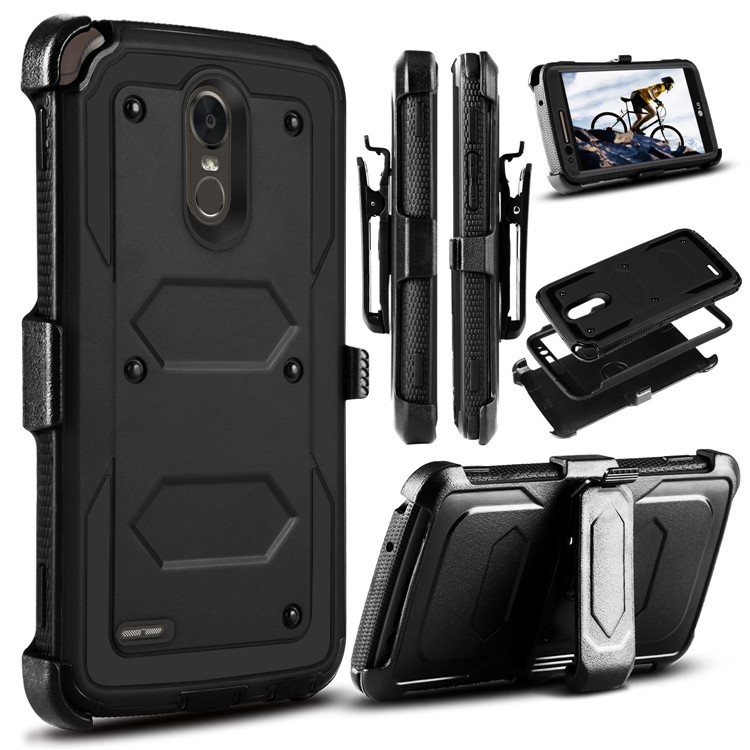 Heavy Duty Rugged PC TPU Hybrid Belt Clip Kickstand Case for LG Stylo 3 LS777 / Stylo 3 M430 / Stylo 3 Plus MP450 - Black-1