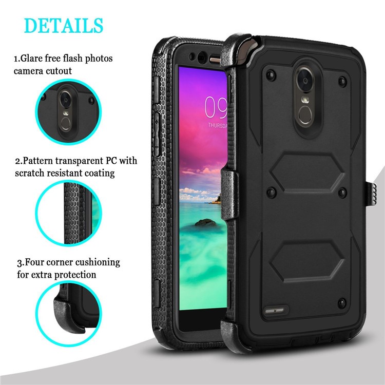 Heavy Duty Rugged PC TPU Hybrid Belt Clip Kickstand Case for LG Stylo 3 LS777 / Stylo 3 M430 / Stylo 3 Plus MP450 - Black-2