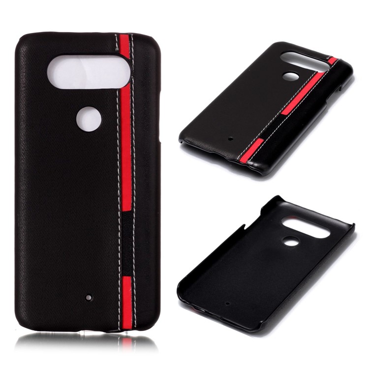 Contrast Color PU Leather Coated PC Back Case for LG Q8 - Black-1