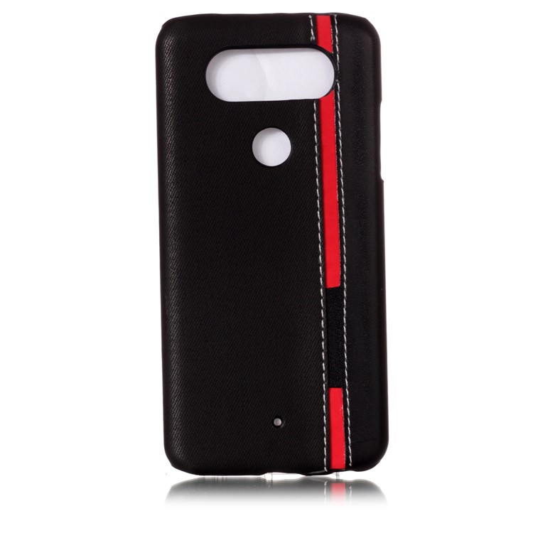 Contrast Color PU Leather Coated PC Back Case for LG Q8 - Black-2