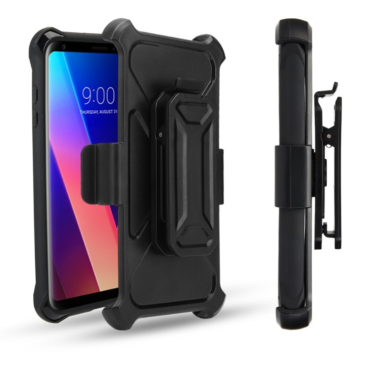 Heavy Duty Kickstand Belt Clip Carbon Fiber Texture PC + TPU Hybrid Case for LG V30 / V30+ - Black-2
