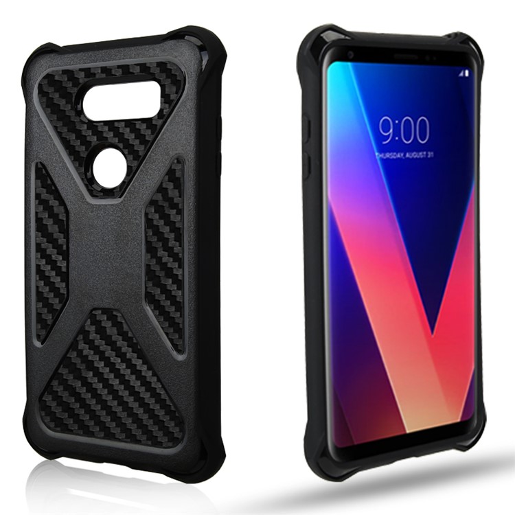 Heavy Duty Carbon Fiber Texture PC + TPU Hybrid Case for LG V30 / V30+ - Black-1