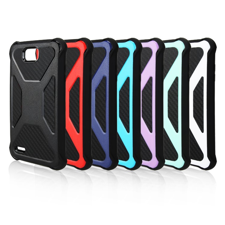 For LG X power2 / V7 Heavy Duty Belt Clip Carbon Fiber Texture PC + TPU Hybrid Kickstand Case - Black-4