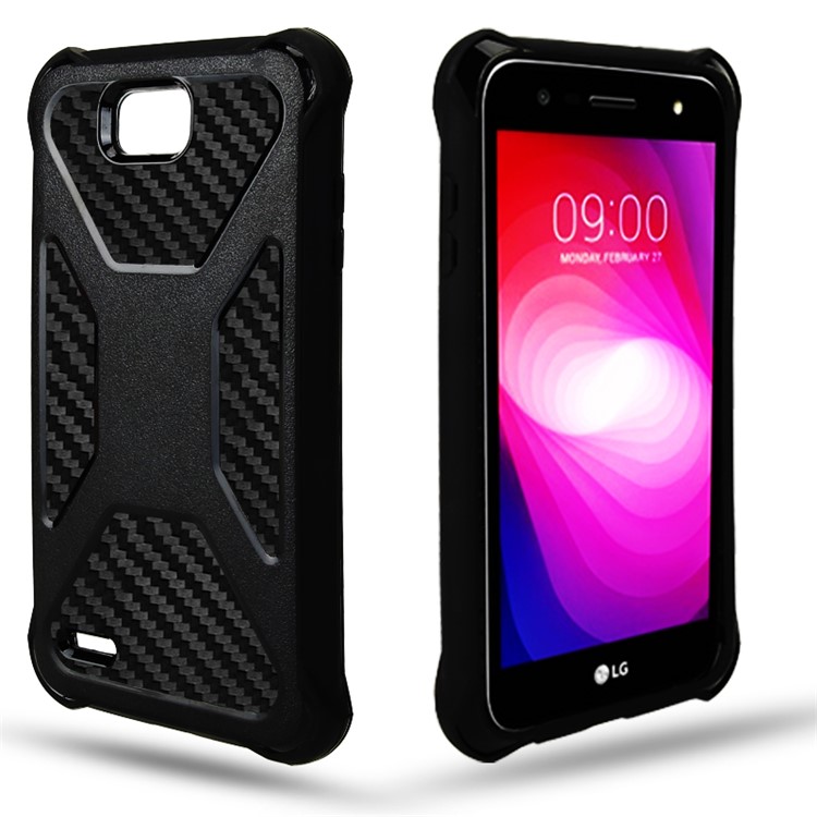 Carbon Fiber Texture PC + TPU Dropproof Phone Casing for LG X power2 / V7 - Black-1