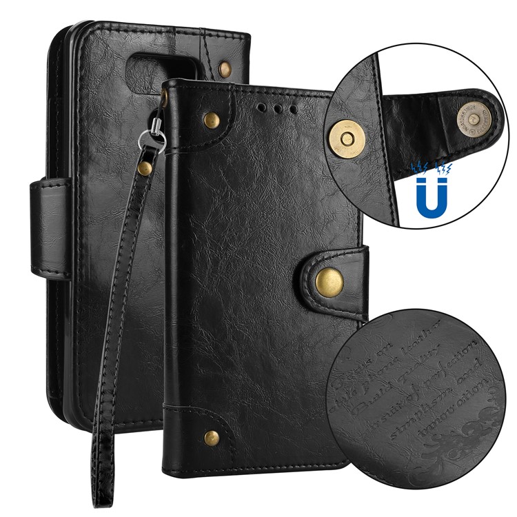 5-Slot Vintage Oil Wax Leather Wallet Case for LG G6 - Black-1