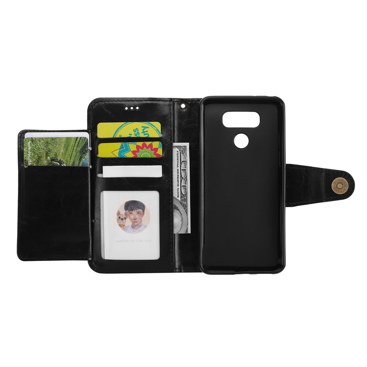 5-Slot Vintage Oil Wax Leather Wallet Case for LG G6 - Black-8
