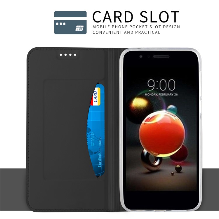 Auto-absorbed Card Holder PU Leather Case with Stand for LG K8 (2018) - Black-7