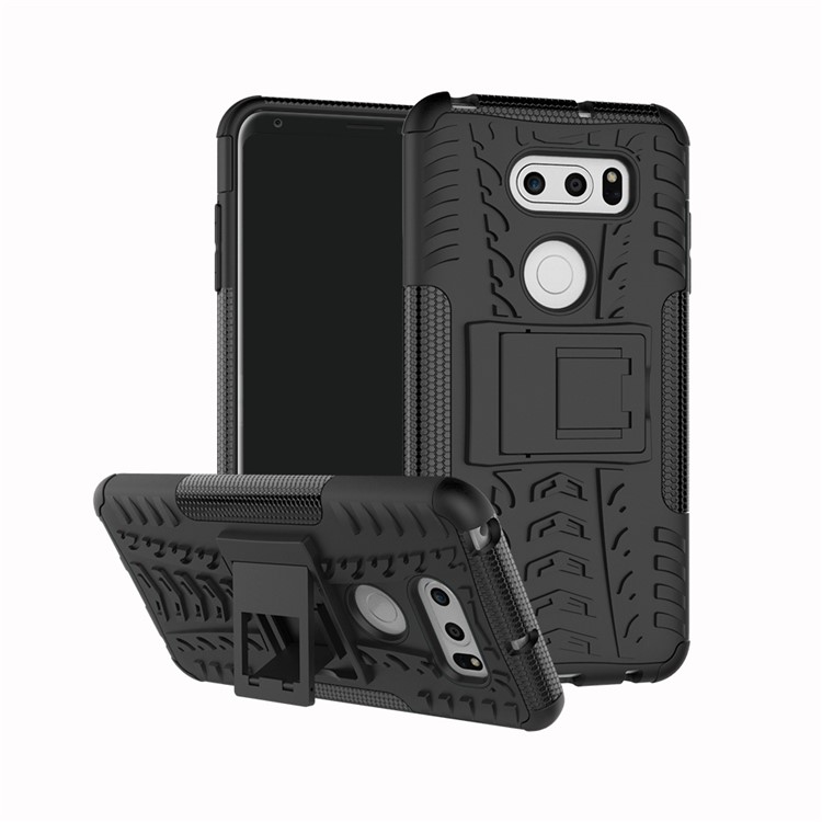 Anti-slip PC + TPU Hybrid Case with Kickstand for LG V30 - Black-1