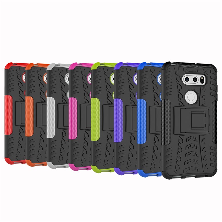 Anti-slip PC + TPU Hybrid Case with Kickstand for LG V30 - Black-10