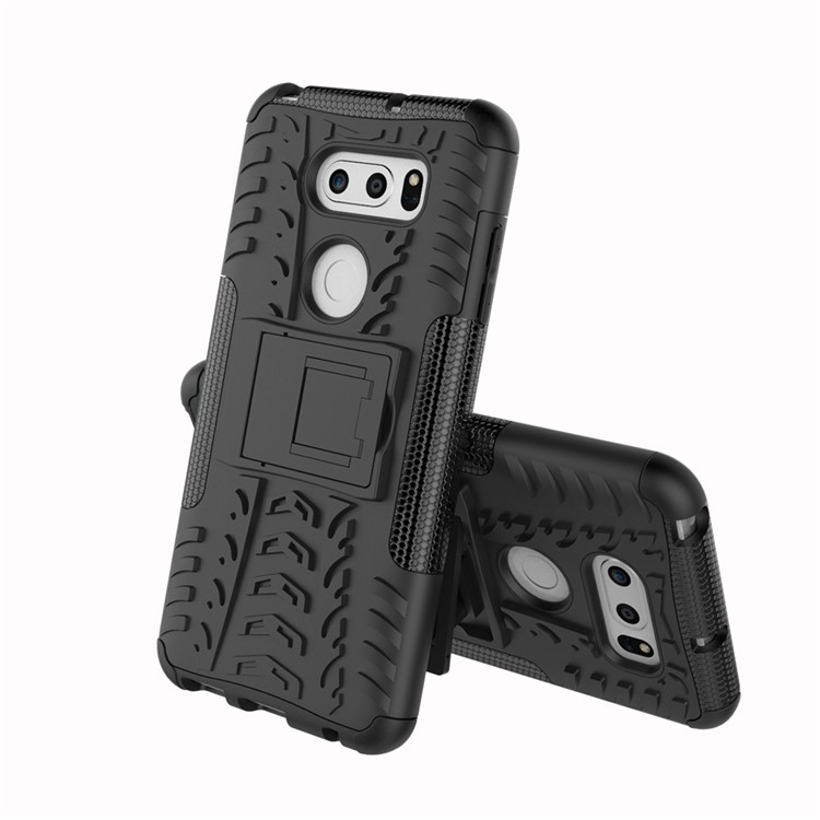 Anti-slip PC + TPU Hybrid Case with Kickstand for LG V30 - Black-2