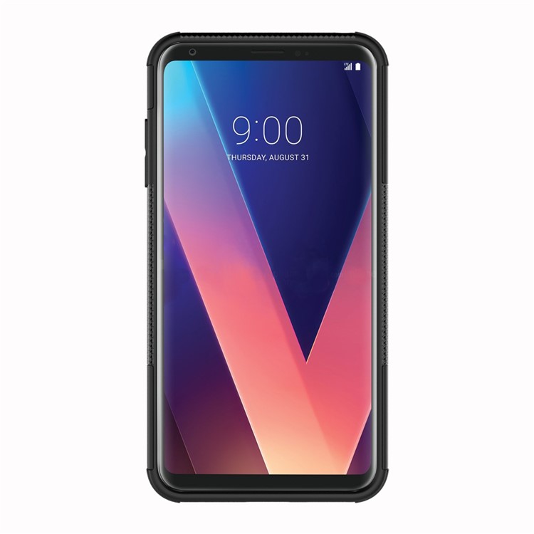 Anti-slip PC + TPU Hybrid Case with Kickstand for LG V30 - Black-4