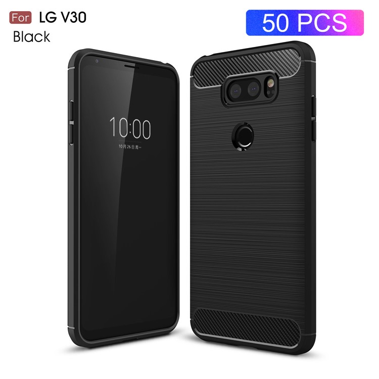50Pcs/Set Carbon Fiber Texture Brushed TPU Protective Cover for LG V30 - Black-1