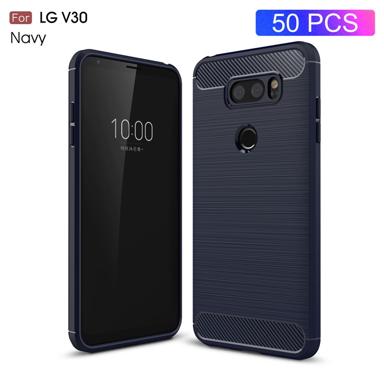 50Pcs/Set Carbon Fiber Texture Brushed TPU Mobile Phone Shell for LG V30 - Blue-1