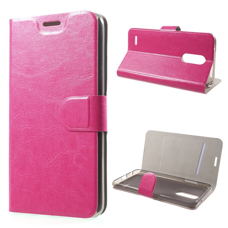 Crazy Horse Card Holder Leather Case with Stand for LG K10 (2018) - Rose-1