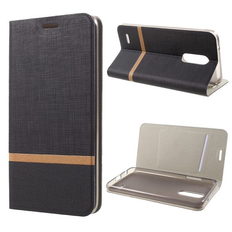 Cross Texture PU Leather Card Holder Stand Case for LG K10 (2018) - Black-1