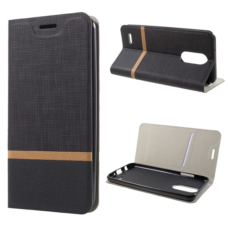 Cross Pattern Leather Card Holder Phone Cover (Built-in Steel Sheet) for LG K8 (2018)/Aristo 2/LV 3 (2018) - Black-1