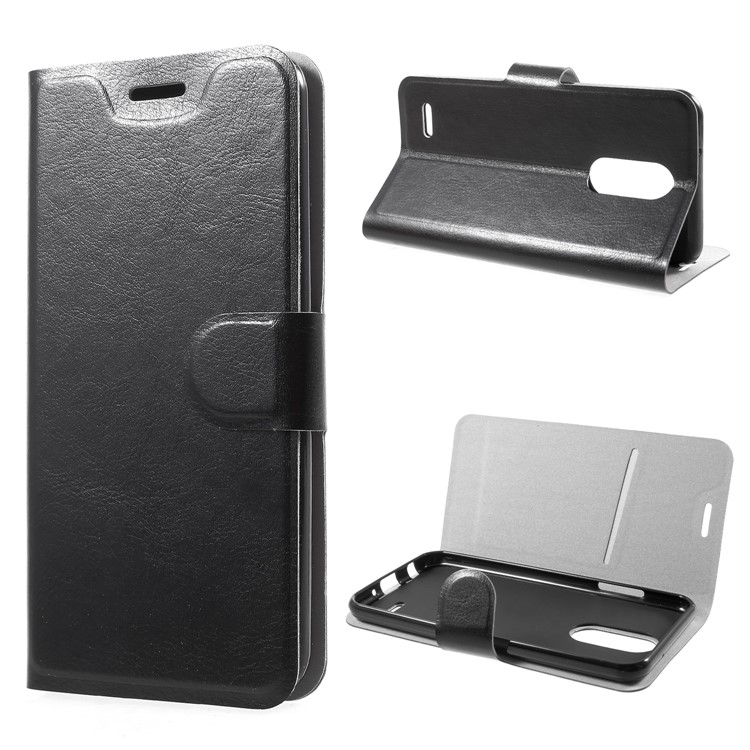 Crazy Horse PU Leather Card Holder Stand Case for LG K8 (2018) / Aristo 2 / LV3 2018 - Black-1