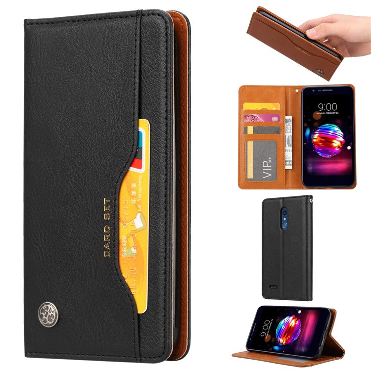 PU Leather Auto-absorbed Stand Wallet Phone Case for LG K10 (2018) - Black-1
