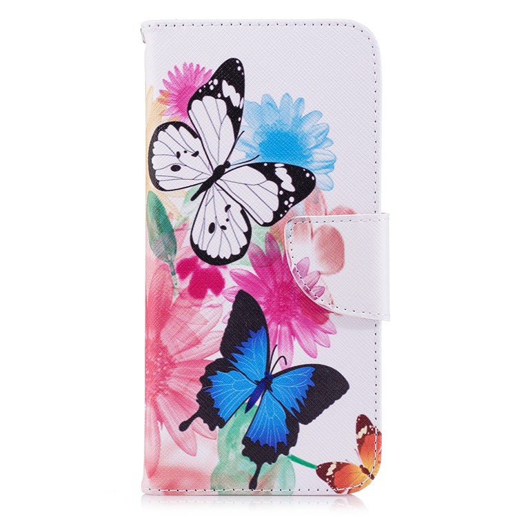 Pattern Printing PU Leather Wallet Stand Cover Case for LG G7 - Butterflies and Flowers-2