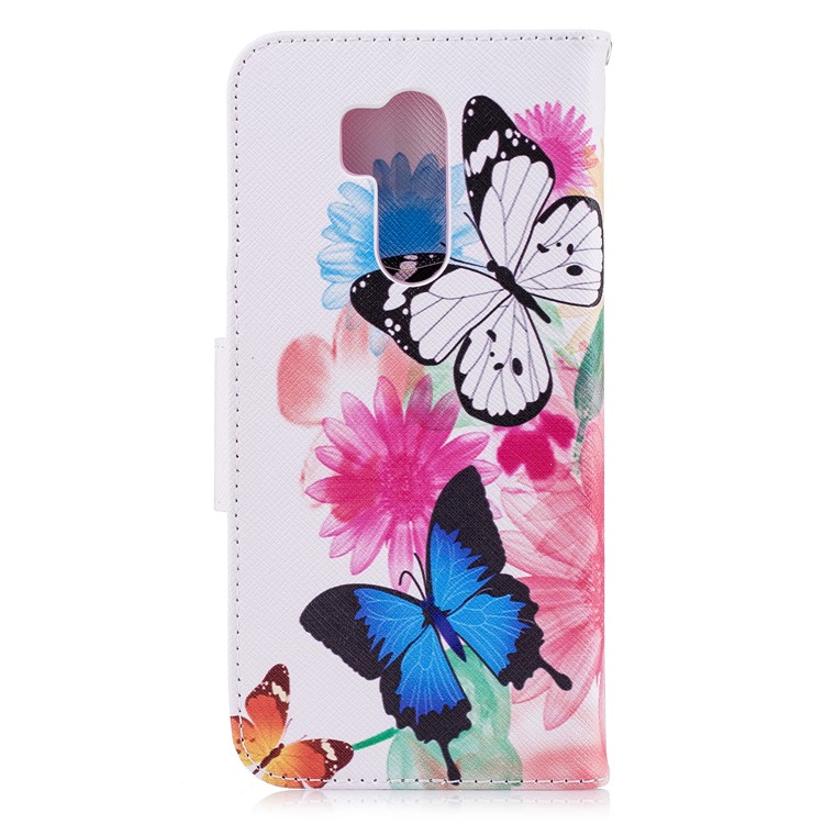 Pattern Printing PU Leather Wallet Stand Cover Case for LG G7 - Butterflies and Flowers-3