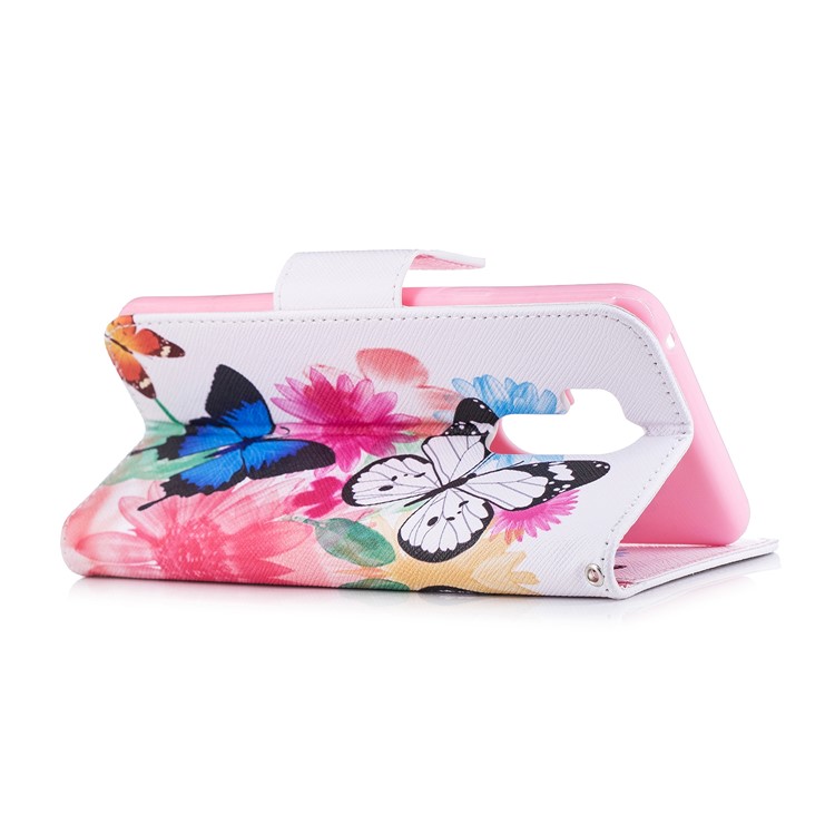 Pattern Printing PU Leather Wallet Stand Cover Case for LG G7 - Butterflies and Flowers-4